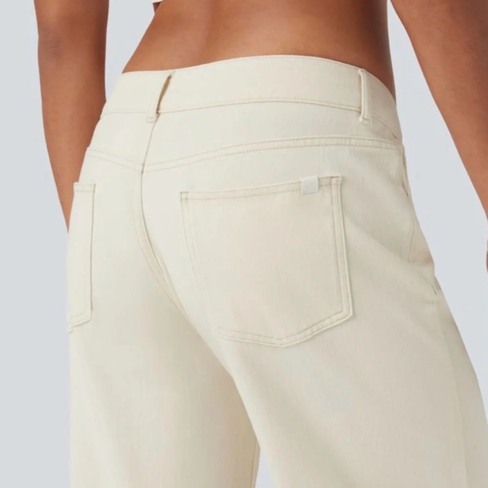 NWT HALARA Flex™ Asymmetric Low Rise Light Khaki Baggy Wide Leg Casual Jeans, L - Picture 3 of 7